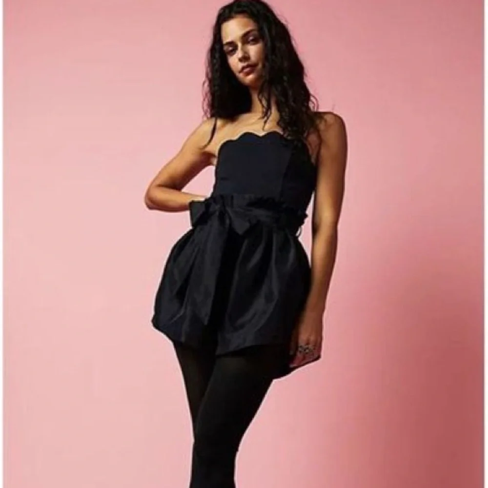 Free People Black Scalloped Dressy Filmore Romper - Picture 1 of 8